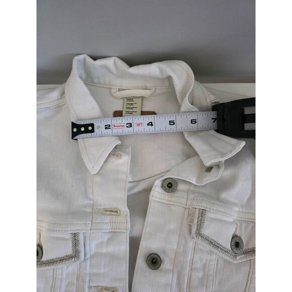 Levis Womens Small Trucker Denim Jacket Cream Western Silver Layering Minimalist - Picture 6 of 9